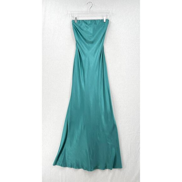 ENZA COSTA Strapless Satin Bias Dress Womens Medium Teal Aqua Blue Maxi Pull On - Picture 4 of 13